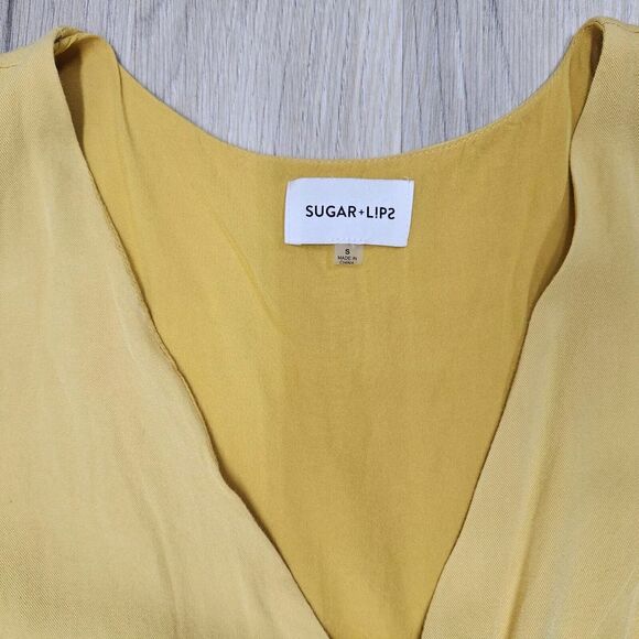Sugar & Lips Women Golden Yellow Button Down Mini Dress Small - Picture 4 of 8